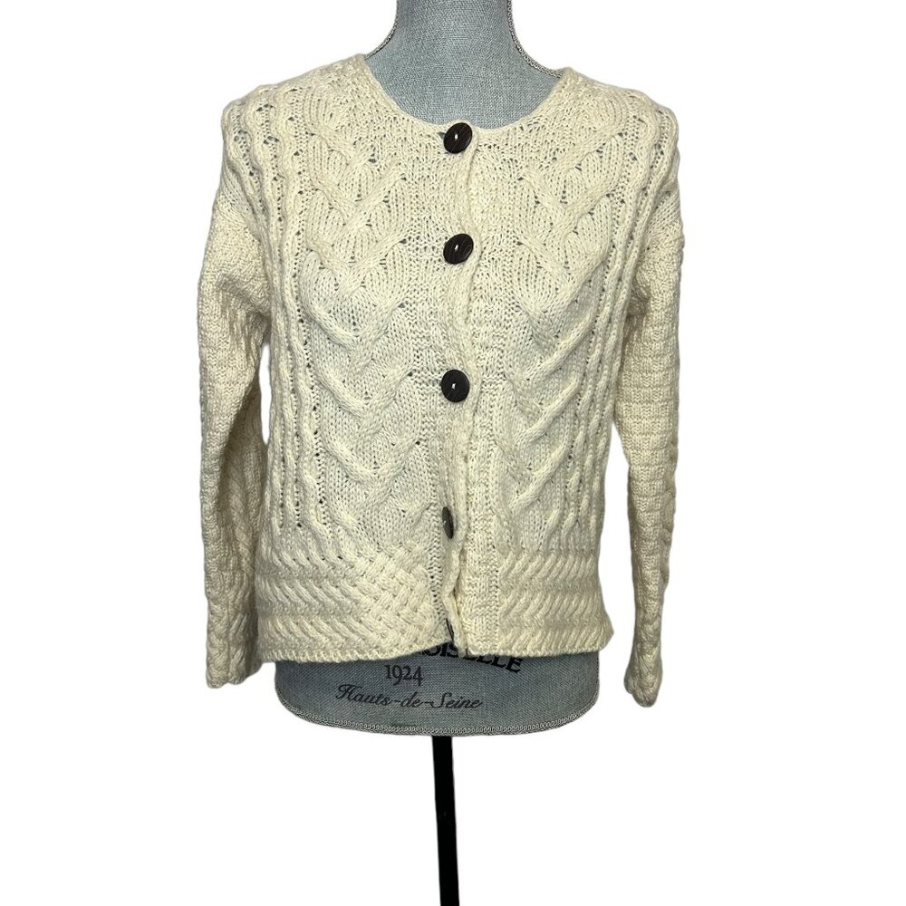 Carraig Donn Knit Button Up Women's Cardigan Cream/White - Size Small